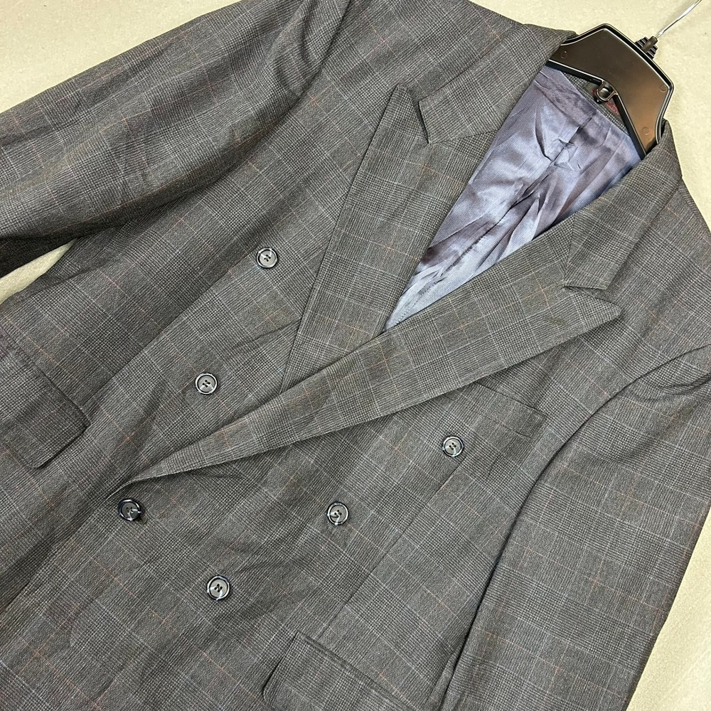Alexander Shields Blazer Double Breasted Plaid Mens 44R Grey